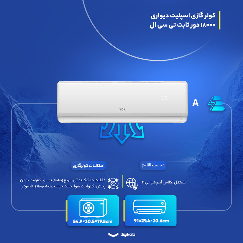 کولر گازی اسپلیت دیواری 18000 دور ثابت تی سی ال مدل TAC-18CHSA/XA73N — تصویر ۴