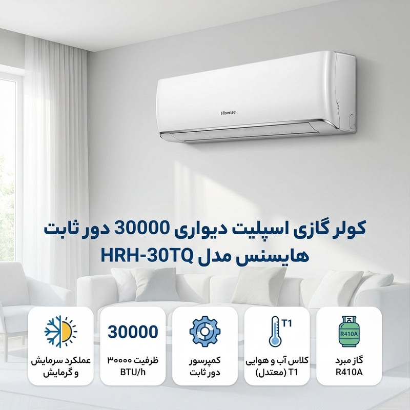 کولر گازی اسپلیت دیواری 30000 دور ثابت هایسنس مدل HRH-30TQ — تصویر ۲