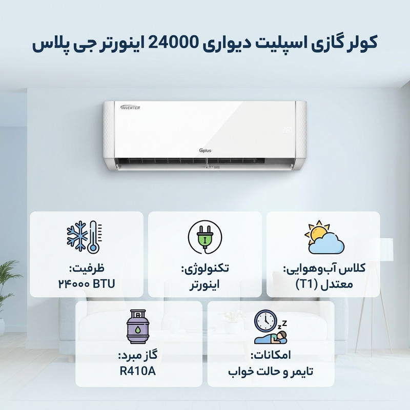 کولر گازی اسپلیت دیواری 24000 اینورتر جی پلاس مدل GAC-TV24TPN1I/GAC-TV24TPU1I — تصویر ۲
