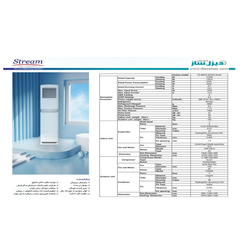 کولر گازی ایستاده 60000 دور ثابت استریم مدل DAX-F-CH60A4/QF T3 — تصویر ۲