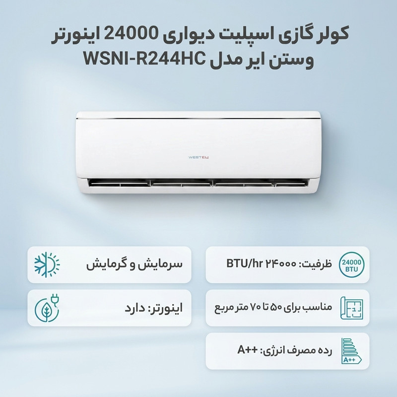 کولر گازی اسپلیت دیواری 24000 اینورتر وستن ایر مدل WSNI-R244HC — تصویر ۲