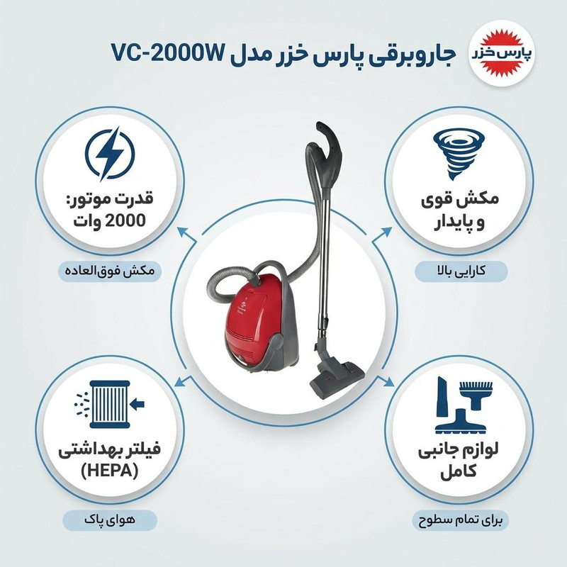 جاروبرقی 2000 وات پارس خزر مدل VC-2000W — تصویر ۲