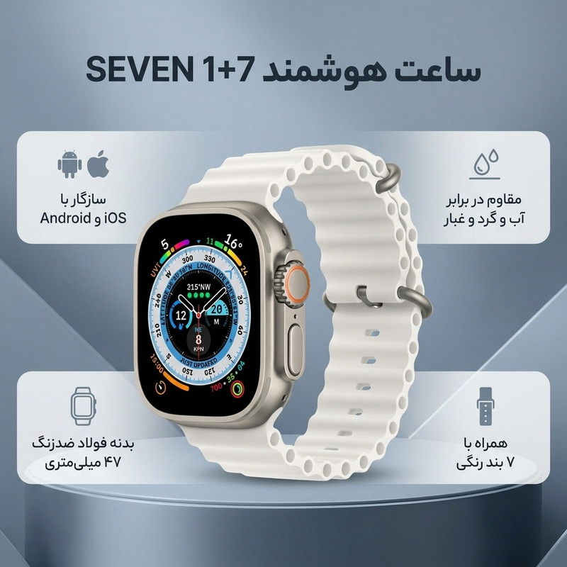 ساعت هوشمند 47 میلی متری مدل SEVEN 1+7 با بند سیلیکونی — تصویر ۲