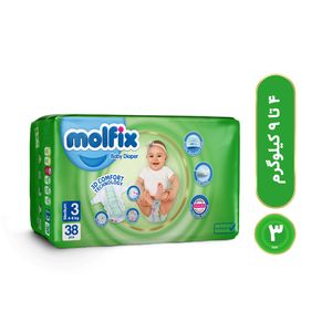 پوشک چسبی بچه مولفیکس مدل اکو سایز سه 38 عددی