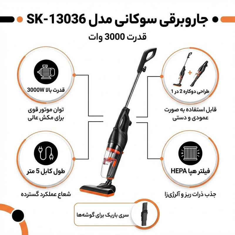 جاروبرقی 3000 وات سوکانی مدل SK-13036 — تصویر ۲