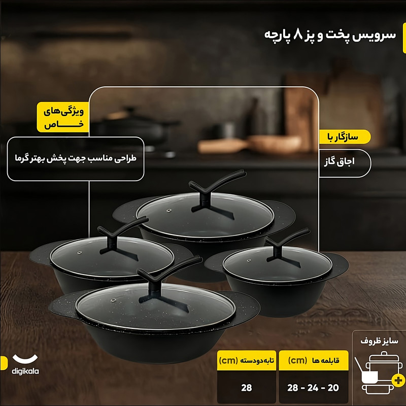 سرویس قابلمه و تابه گرانیت 8 پارچه آرسکا مدل پروانه — تصویر ۴