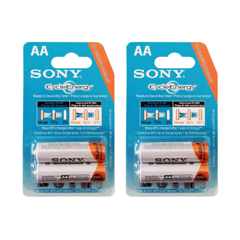 باتری قلمی قابل شارژ سونی مدل NH-AA-B2K با ظرفیت 4600 میلی آمپر بسته 4 عددی — تصویر ۲