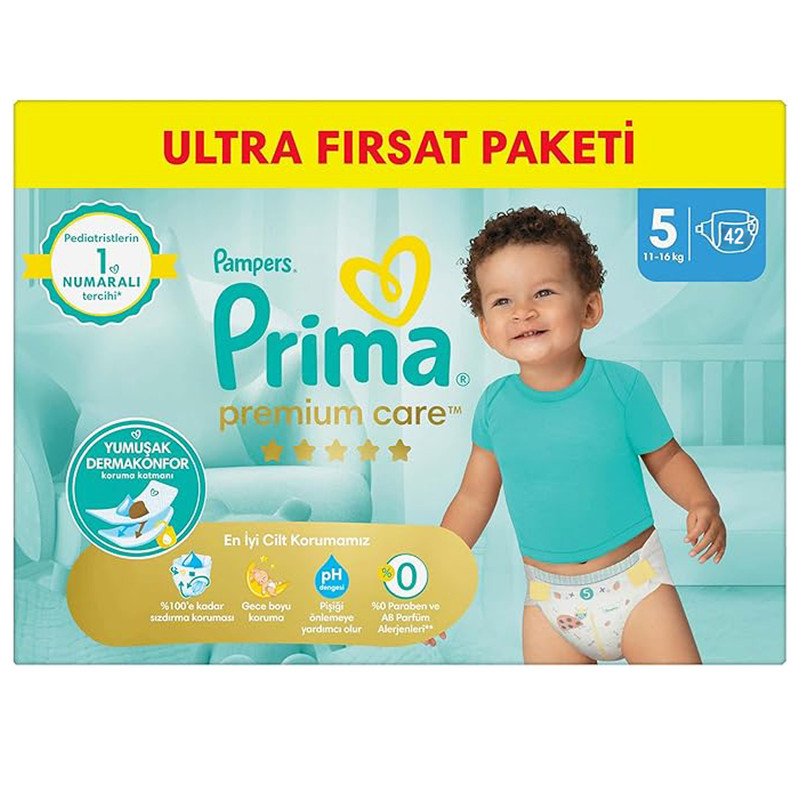 پوشک بچه پریما مدل چسبی PREMIUM سایز 5 بسته 42 عددی — تصویر ۲