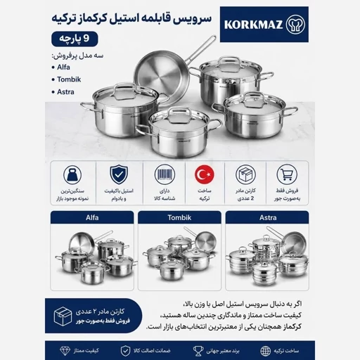 سرویس قابلمه استیل کرکماز