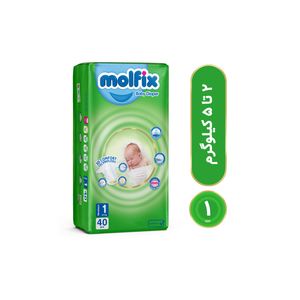 پوشک چسبی بچه مولفیکس مدل اکو سایز یک 40 عددی به همراه دستمال مرطوب