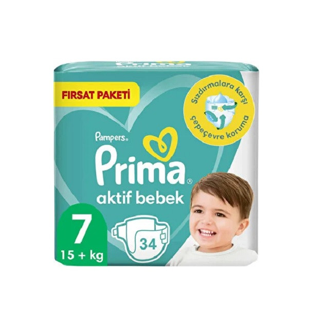 پوشک کودک پریما مدل Aktif bebek سایز 7 بسته 34 عددی — تصویر ۲