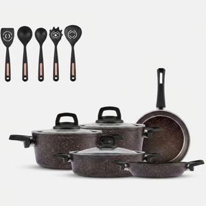 سرویس قابلمه وتابه بیوگرانیتی 13 پارچه کاراجا مدل Black Gold همراه با ابزار آشپزی