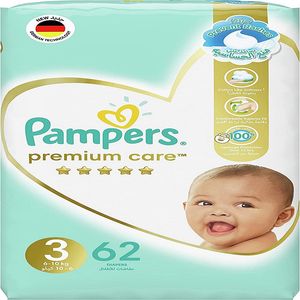 پوشک بچه پمپرز مدل Premium care سایز 3 بسته 62 عددی