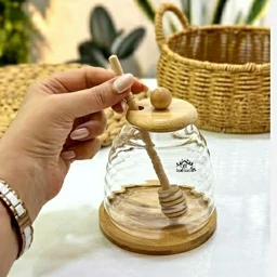عسل خوری پیرکس طرح حلقه ای همراه با درب و زیر بامبو — تصویر ۳