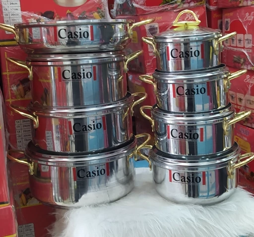 سرویس قابلمه 15 پارچه کاسیو براق دسته طلایی | آلومینیومی (روحی) با درب پیرکس -قسطی+ارسال رایگان