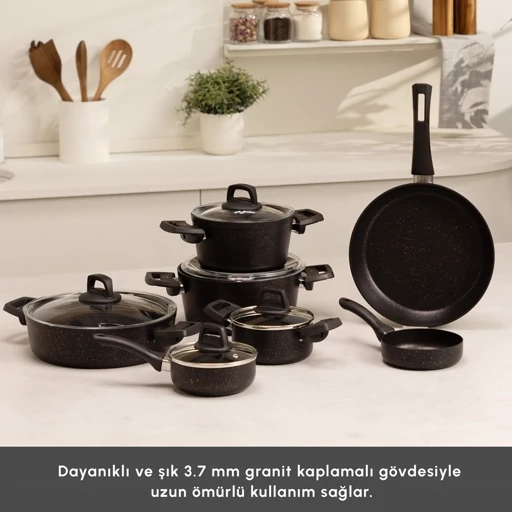 سرویس قابلمه بایوگرانیتی 12 پارچه کاراجا Biogranit Blackgold