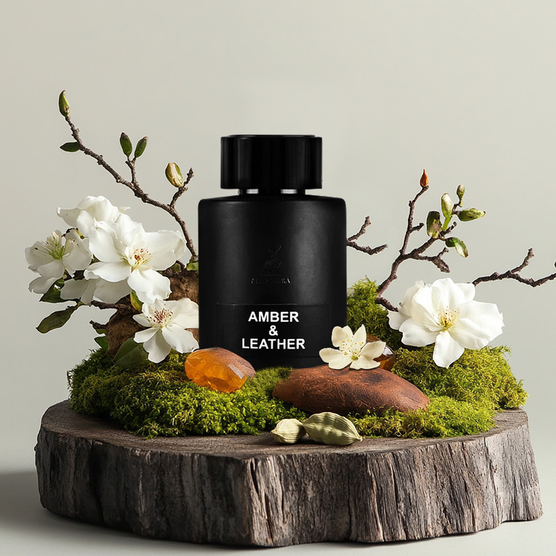 ادو پرفیوم مردانه الحمبرا مدل Amber and Leather با رایحه گرم و تلخ حجم 100 میلی لیتر — تصویر ۳