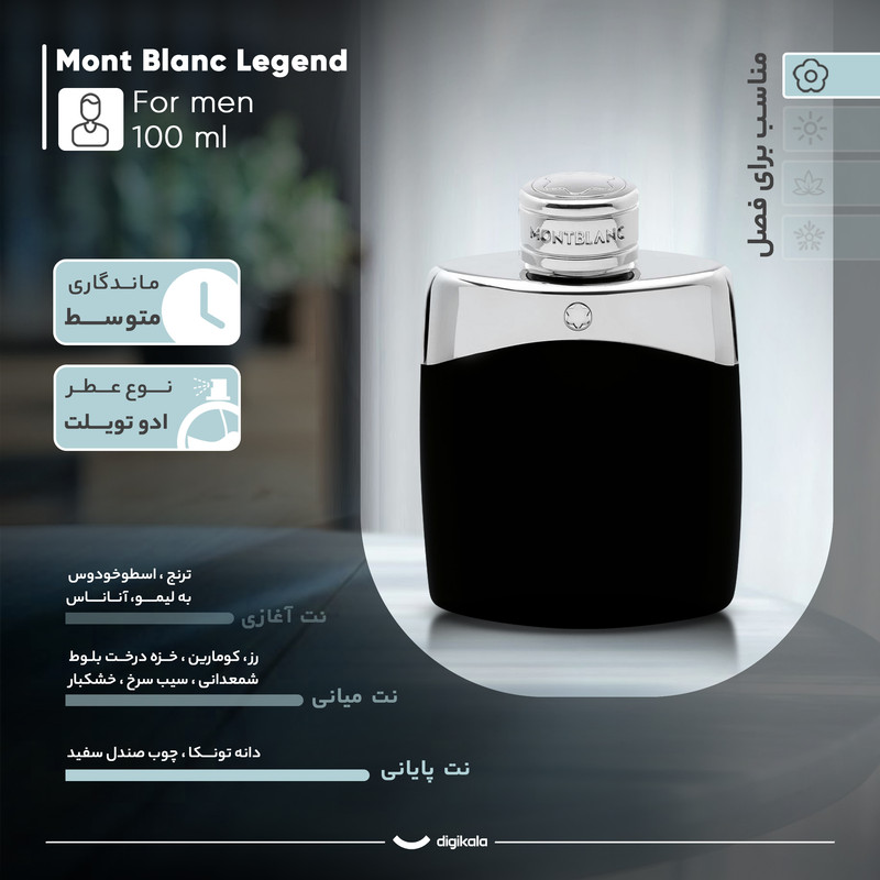 ادو تویلت مردانه مون بلان مدل Legend با رایحه شیرین و خنک حجم 100 میلی لیتر — تصویر ۵