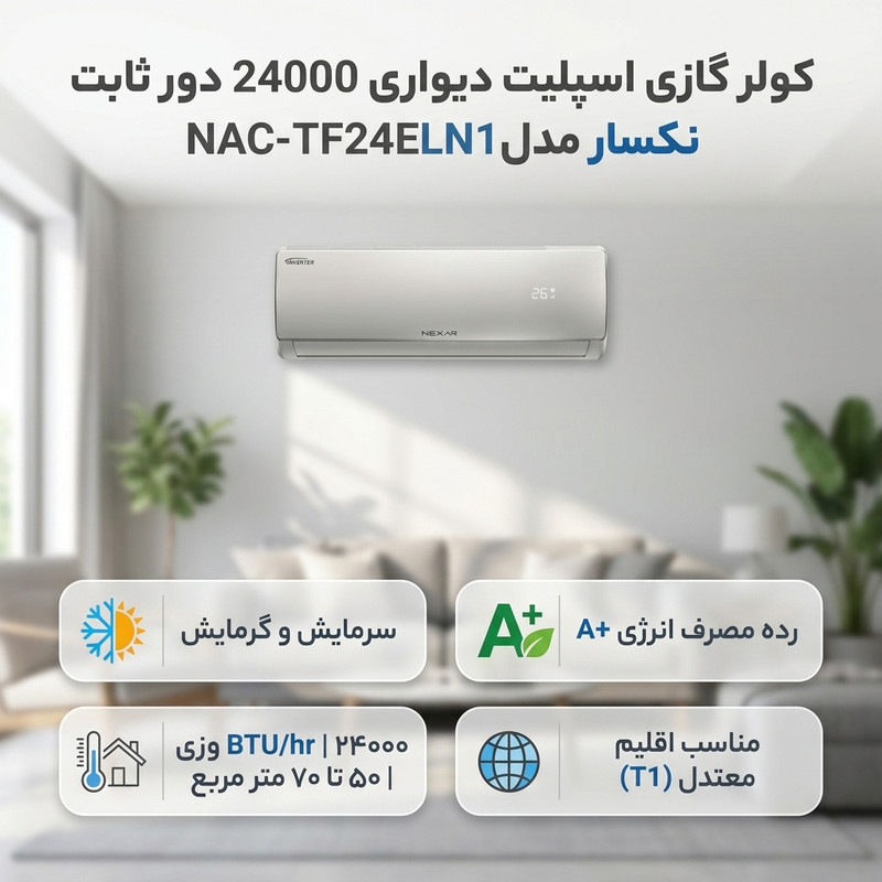 کولر گازی اسپلیت دیواری 24000 دور ثابت نکسار مدل NAC-TF24ELN1 — تصویر ۲
