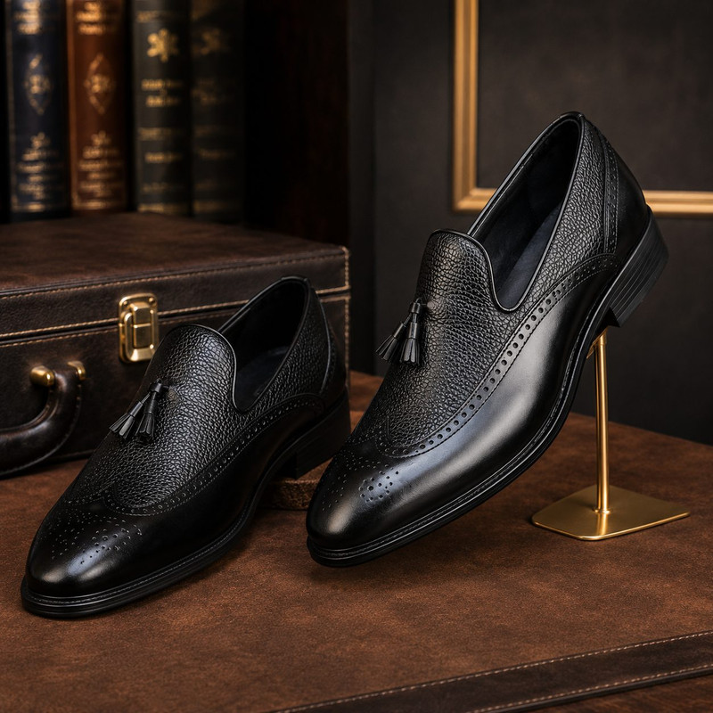 کفش رسمی مردانه چرم طبیعی مدل لوفر منگوله دار — تصویر ۳