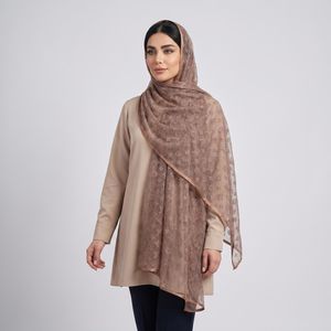 شال زنانه مدل توری گل دار برجسته دور نوار دوزی