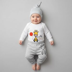 ست 3 تکه لباس نوزادی سرینیکو مدل زرافه کوچولو کد M50