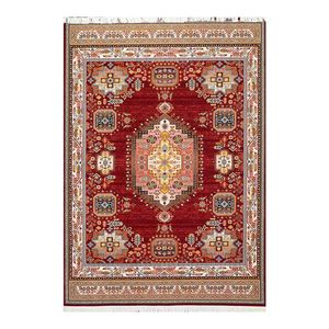 فرش ماشینی 700 شانه زمینه لاکی حاشیه لاکی مدل شاهکار نوین کد YN-N120-2550