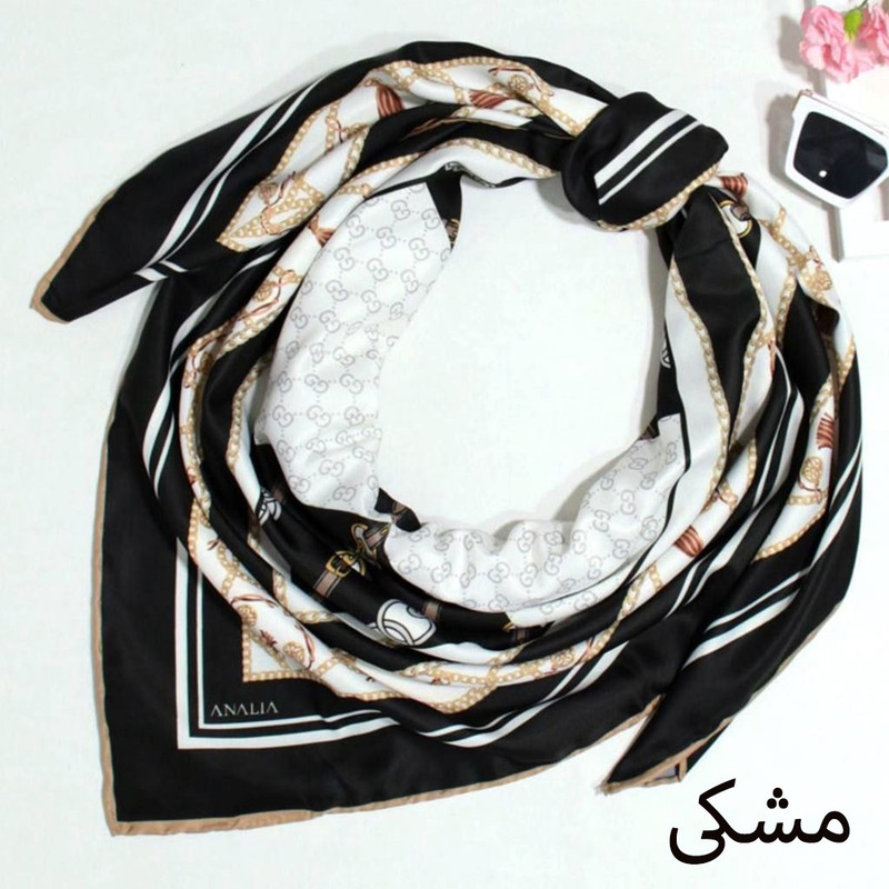 روسری زنانه مدل ابریشم مزونی طرح زنجیری کد 9807 — تصویر ۴