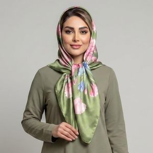 روسری زنانه مدل ابریشم پاییزی طرح گل های پاییز کد 3023