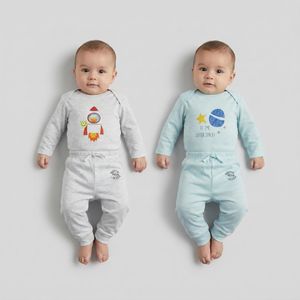 ست بادی آستین بلند و شلوار راحتی نوزادی نیل کوک مدل Space set Melange مجموعه 2 عددی