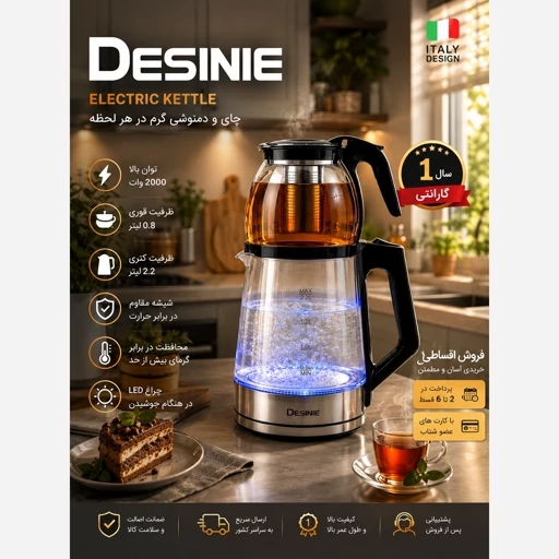 چایی ساز روهمی و کتری برقی دسینی مدل 6001
