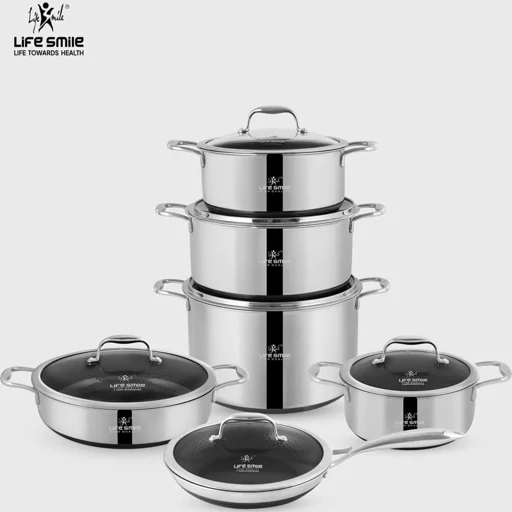 سرویس قابلمه لایف اسمایل مدل P-18 12 پارچه استیل کف لیزری