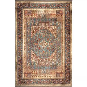 فرش ماشینی 1200 شانه زمینه کرم خاکی حاشیه سبز طرح هلنا کد25NH0010