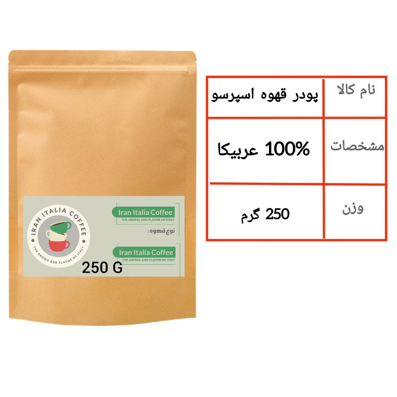پودر قهوه 100 عربیکا ایران ایتالیا - 250 گرم — تصویر ۳