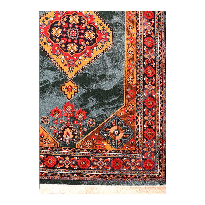 فرش ماشینی 320 شانه زمینه لاکی حاشیه کرم مدل ستاره کویر یزد کلکسیون شاهسون کد SH-B005-5059 — تصویر ۲