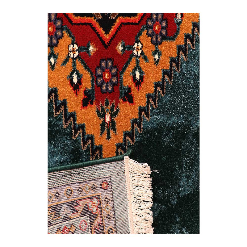 فرش ماشینی 320 شانه زمینه لاکی حاشیه کرم مدل ستاره کویر یزد کلکسیون شاهسون کد SH-B005-5059 — تصویر ۴