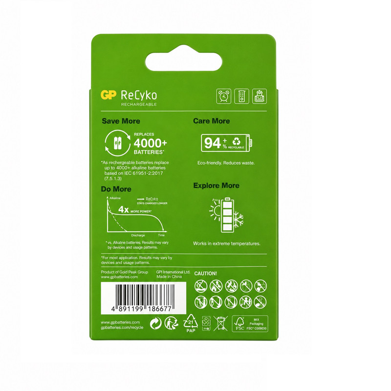 باتری شارژی نیم قلمی جی پی مدل GP AAA REACHARGABLE 650mAh بسته 2 عددی — تصویر ۲
