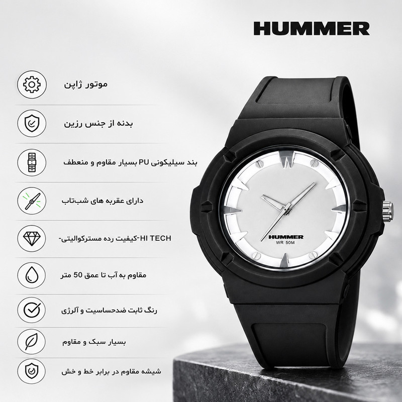 ساعت مچی عقربه ای مردانه هامر مدل موتور ژاپن بند PU ضدآب رفرنس HM1112-C1 — تصویر ۳