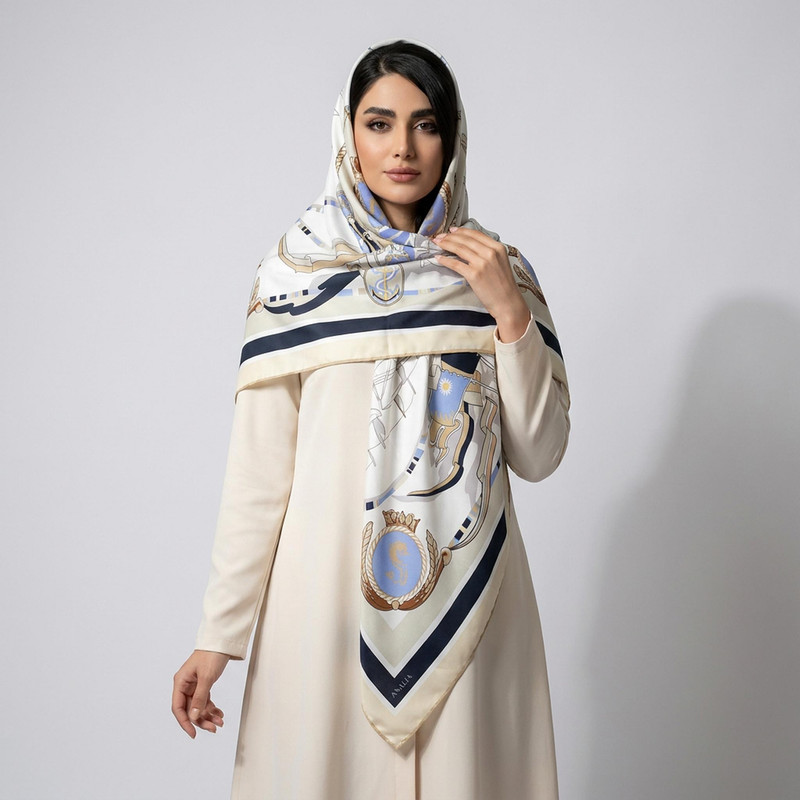 روسری زنانه آنالیا مدل ابریشم توییل دور دست دوز بادبانی کد ana-9812 — تصویر ۲