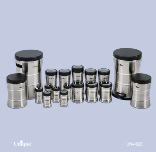 سرویس آشپزخانه 18 پارچه کمر باریک استیل درب مشکی یونیک کد UN-4620 (پس کرایه)