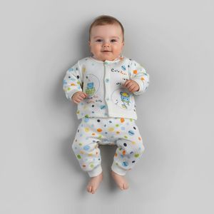 ست شومیز آستین بلند و شلوار راحتی نوزادی مدل Happy