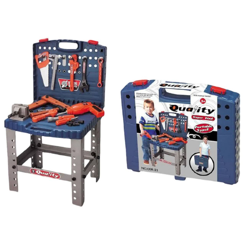 ست اسباب بازی ابزار ناب سل مدل چمدانی میز کار نجاری به همراه دریل باتری خور Quality Super Tool – Portable Type — تصویر ۲