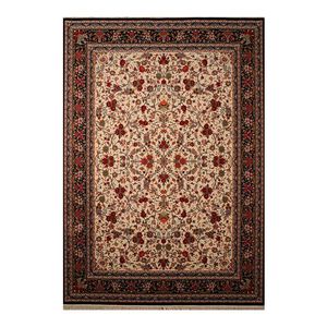 فرش ماشینی 700 شانه زمینه کرم حاشیه لاکی مدل شاهکار نوین کد N110-2509