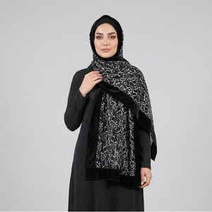 شال تور، مخمل زنانه مدل حاشیه مخمل طرح گل با طول و عرض 56 × 180 سانتی‌متر