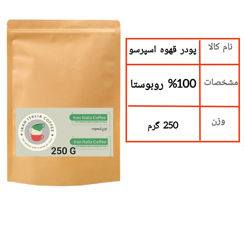 پودر قهوه 100 روبوستا ایران ایتالیا - 250 گرم — تصویر ۳