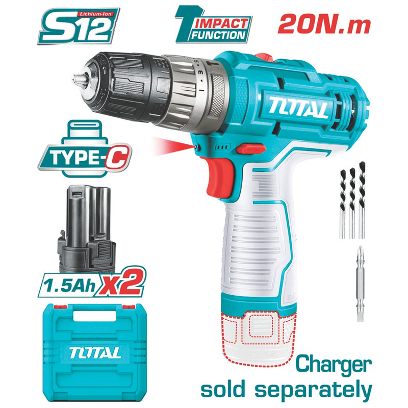 پیچ گوشتی شارژی 12 ولت توتال مدل TIDLI-12202-12V — تصویر ۲
