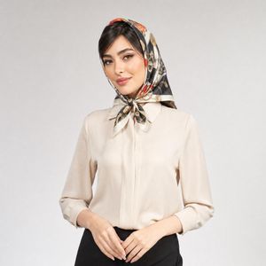 دستمال سر و گردن زنانه مدل ابریشم طرح کیف و زنجیر کد 155 — تصویر ۲