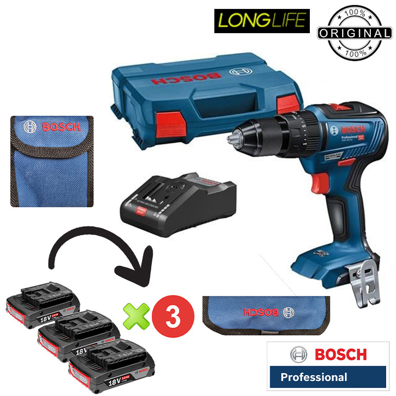 دریل شارژی چکشی 18 ولت بوش مدل حرفه ای GSB 18 V-50 EC + 3 Battery 2 Ah — تصویر ۳