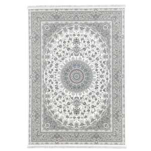 فرش ماشینی 1200 شانه زمینه کرم حاشیه نسکافه ایی مدل ترنج اصفهان کلاسیک
