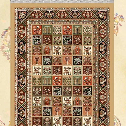 گلیم فرش ماشینی کاشان طرح خشتی بادامی(1در3)متری(هزینه ارسال باخریداروپس کرایه میباشد)